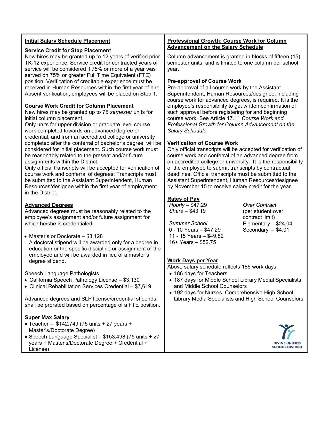 Irvine Unified School District Certificated (Teacher) Salary Schedule 2025-2026 - official salary schedule pay scale (PDF preview, page 2 of 2)