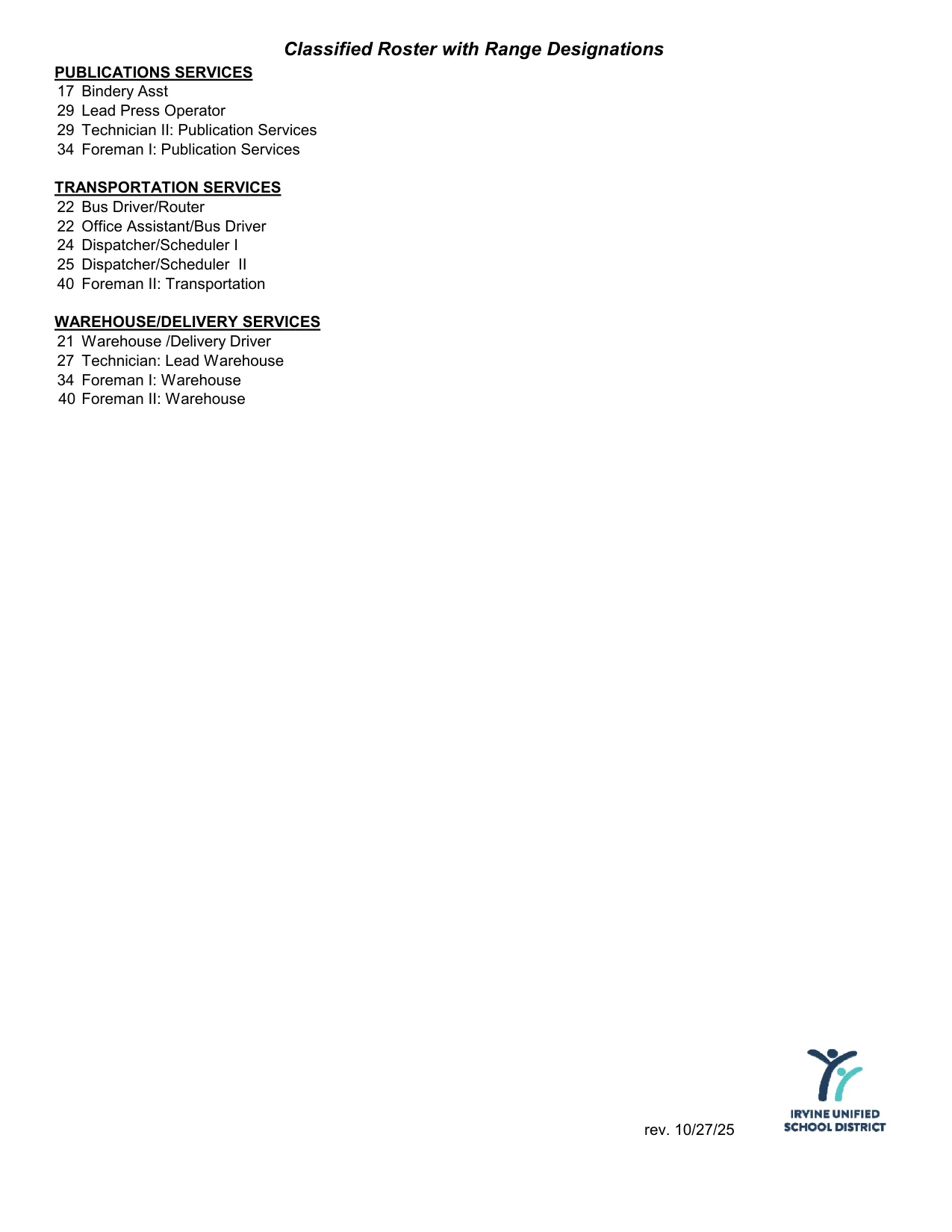 Irvine Unified School District Classified Salary Schedule 2024-2025 - official salary schedule pay scale (PDF preview, page 5 of 5)