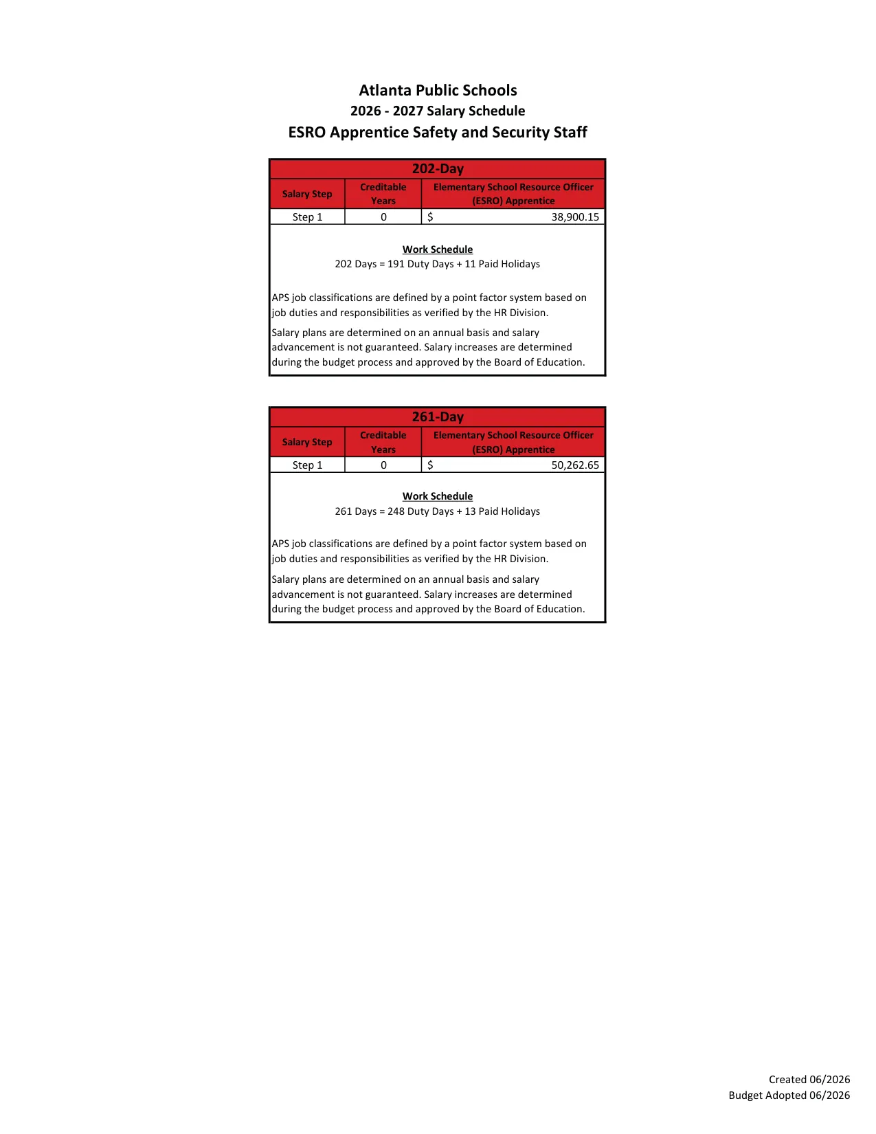 Atlanta Public Schools Safety and Security Salary Schedule 2025-2026 - official salary schedule pay scale (PDF preview, page 3 of 3)