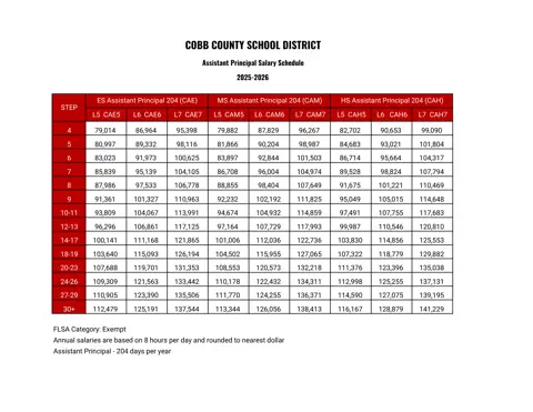 Cobb County School District Assistant Principal 2025-2026 - official salary schedule pay scale (PDF preview)