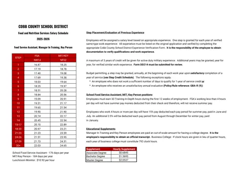 Cobb County School District Food And Nutrition Services 2025-2026 - official salary schedule pay scale (PDF preview)
