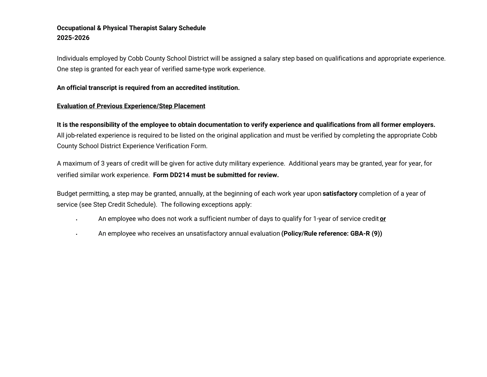 Cobb County School District Ot And Pt 2025-2026 - official salary schedule pay scale (PDF preview, page 2 of 2)