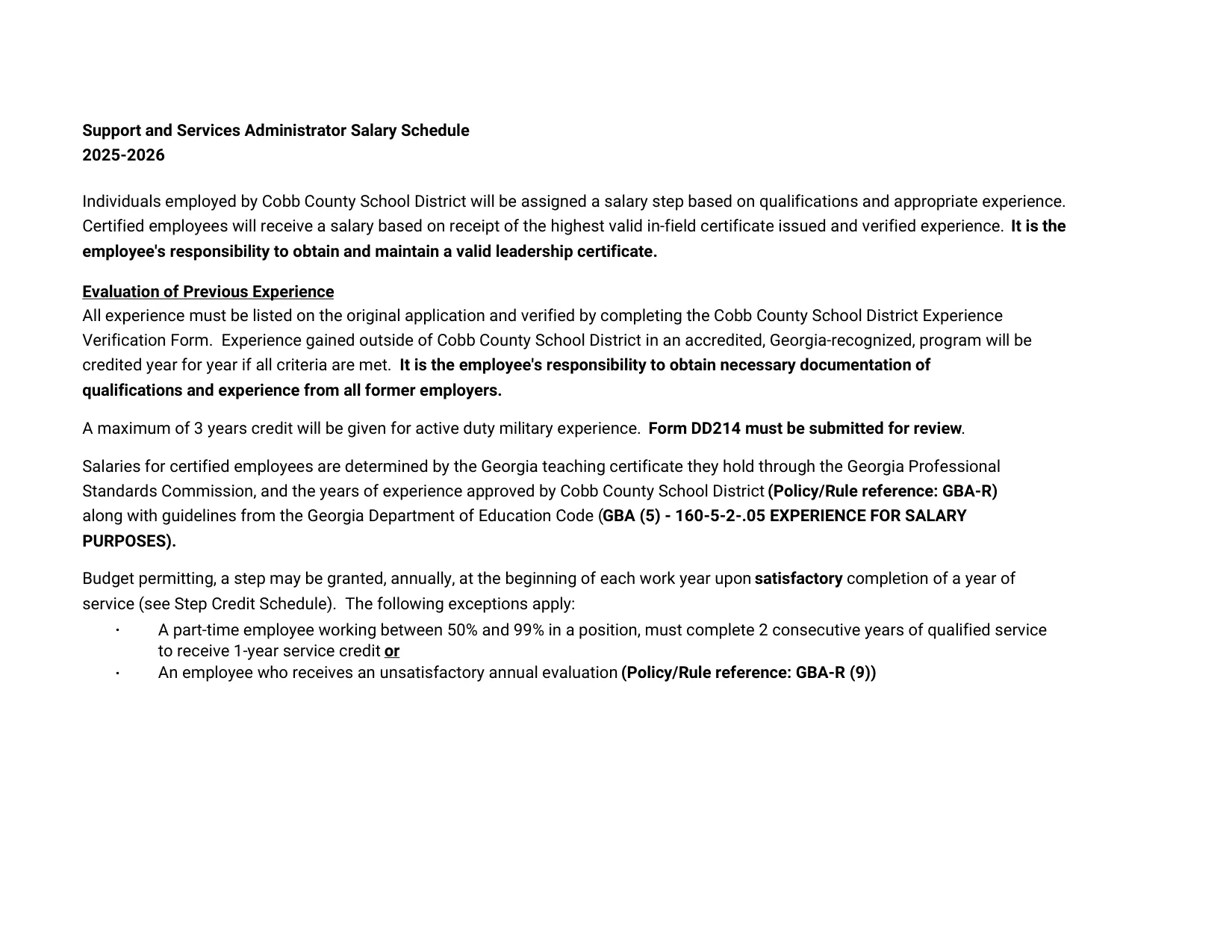 Cobb County School District Ssa 2025-2026 - official salary schedule pay scale (PDF preview, page 2 of 2)