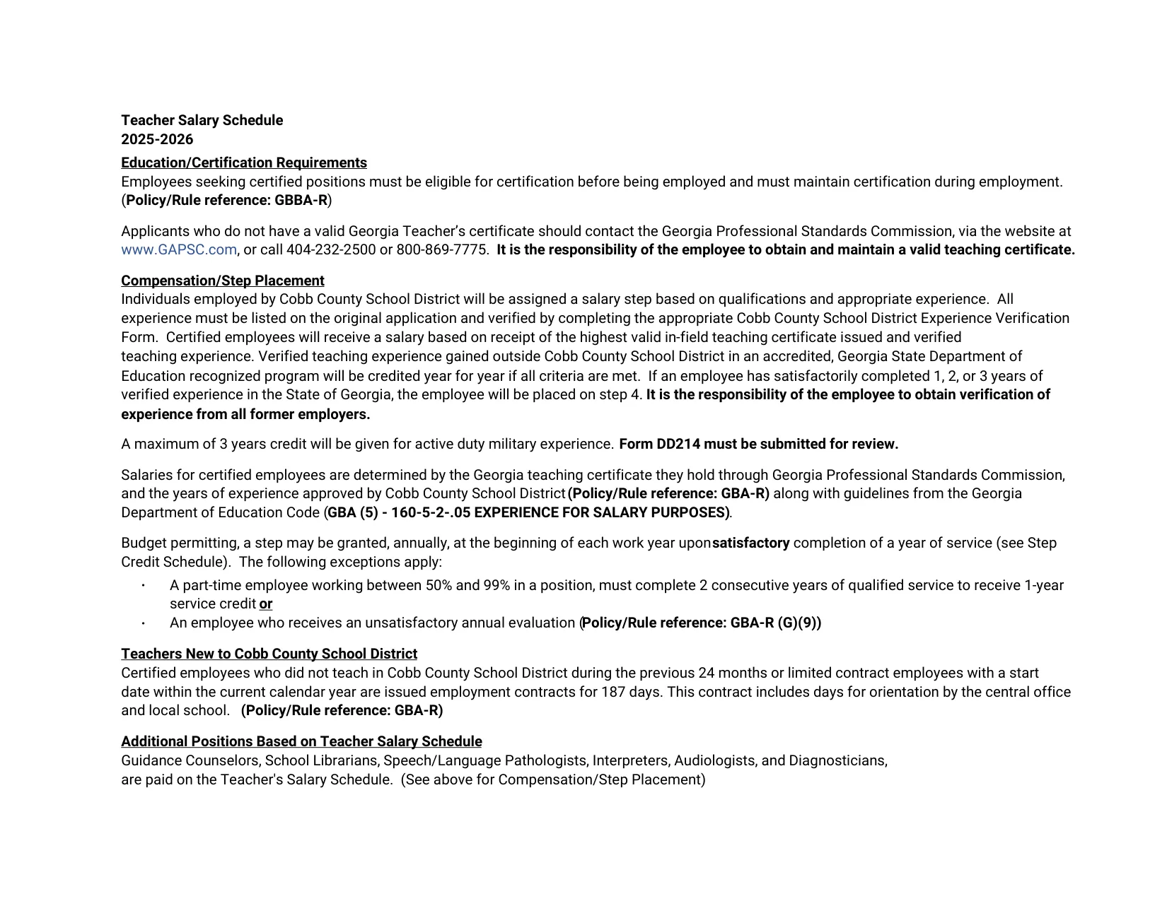 Cobb County School District Teacher Salary Schedule 2025-2026 - official salary schedule pay scale (PDF preview, page 2 of 2)