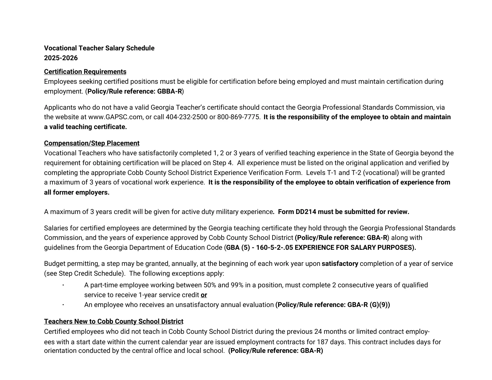Cobb County School District Vocational Teacher 2025-2026 - official salary schedule pay scale (PDF preview, page 2 of 2)