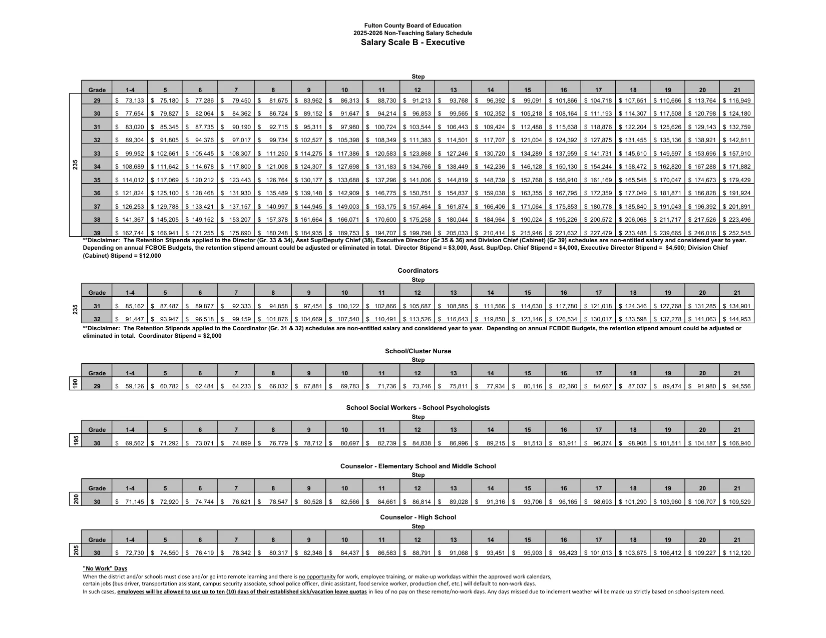 Fulton County Schools Non-Teaching Salary Schedule - Executive (B) Scale 2025-2026 - official salary schedule pay scale (PDF preview)