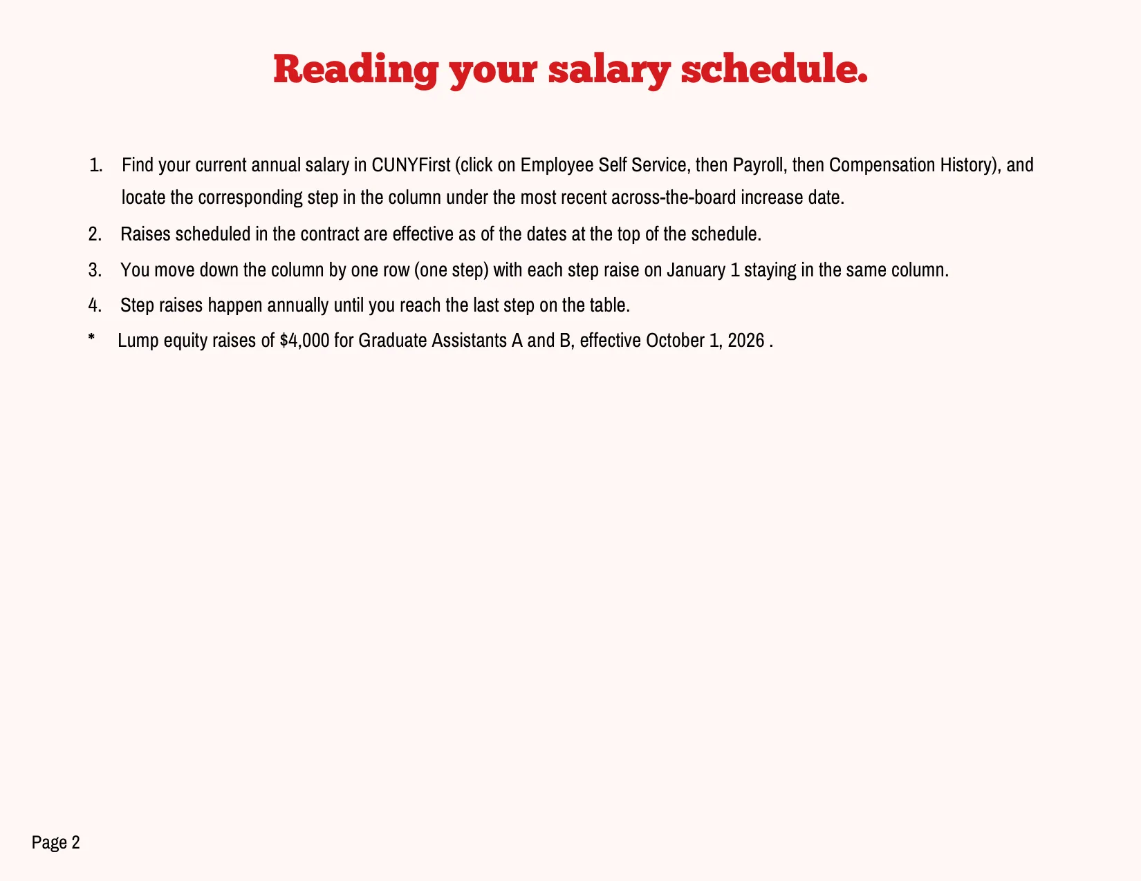 PSC-CUNY (Professional Staff Congress / CUNY) Graduate Assistant D Salary Schedule 2023-2027 - official salary schedule pay scale (PDF preview, page 2 of 2)