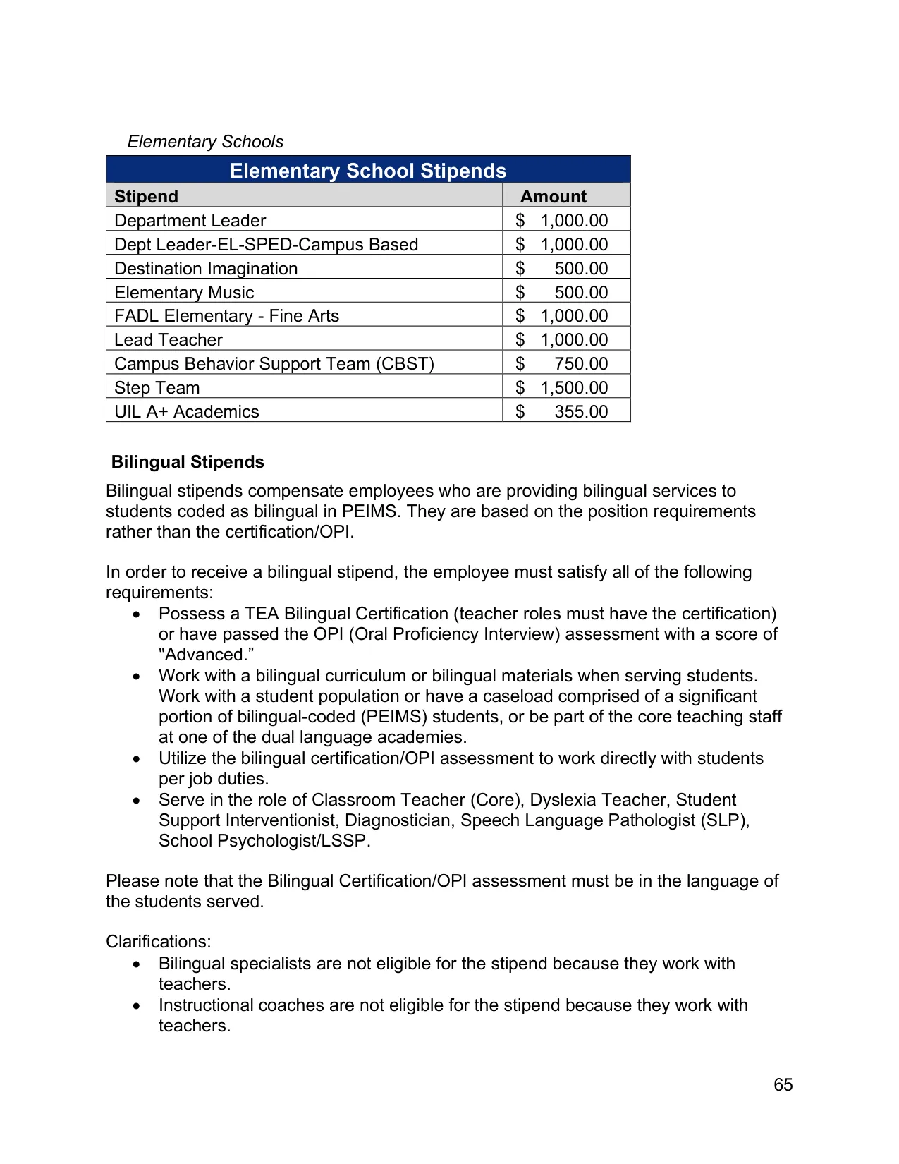 Arlington ISD (TX) Stipends 2026-2027 - official salary schedule pay scale (PDF preview, page 3 of 8)