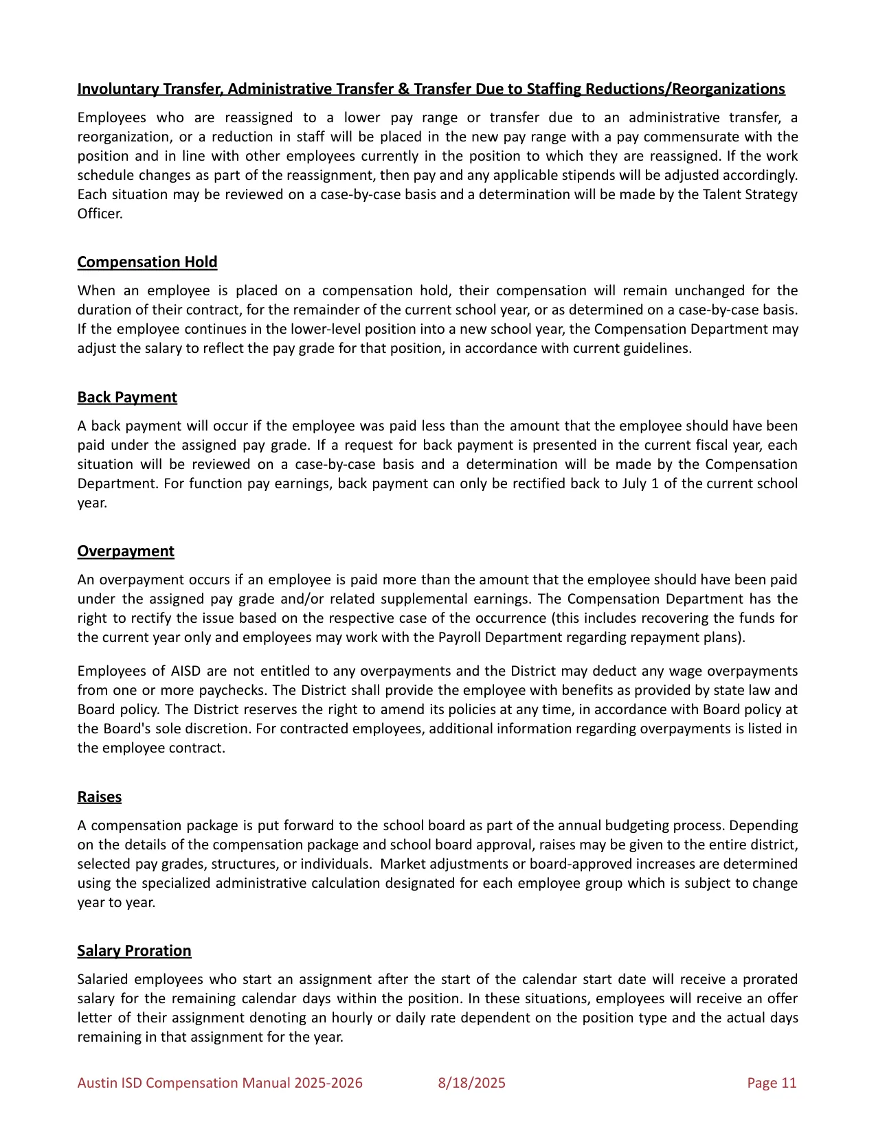 Austin ISD Professional (PRF) Pay Plan 2025-2026 - official salary schedule pay scale (PDF preview, page 15 of 75)