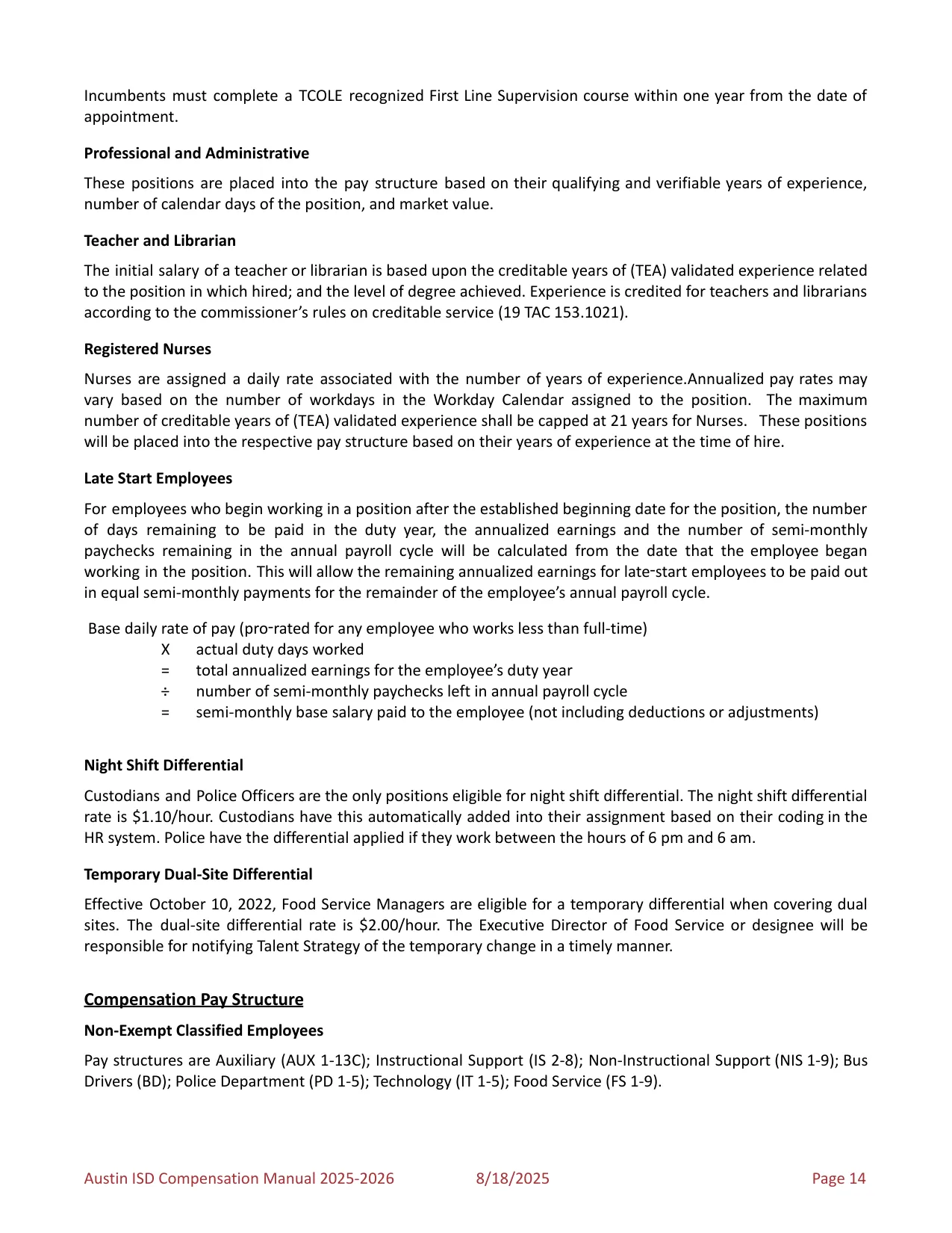 Austin ISD Professional (PRF) Pay Plan 2025-2026 - official salary schedule pay scale (PDF preview, page 18 of 75)