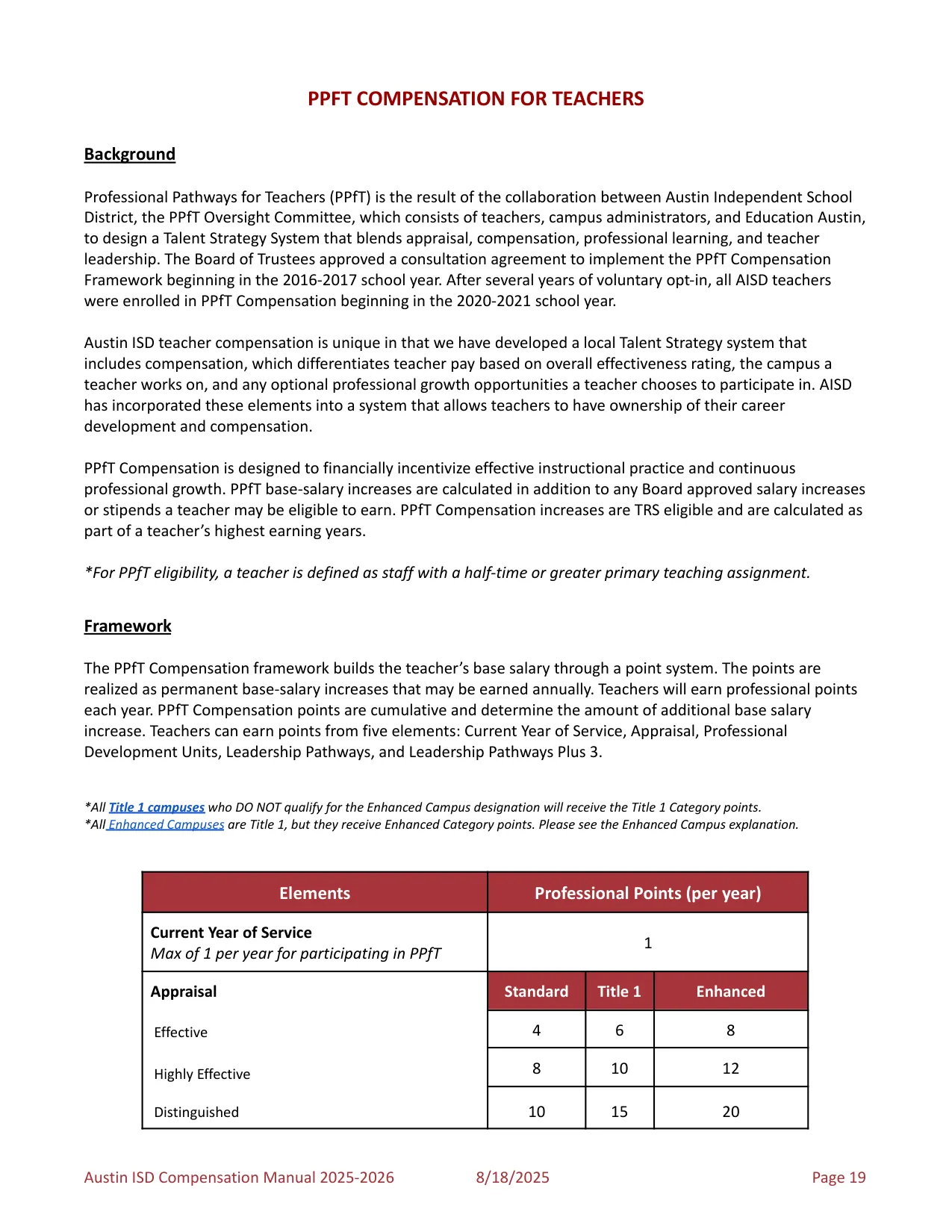 Austin ISD Professional (PRF) Pay Plan 2025-2026 - official salary schedule pay scale (PDF preview, page 23 of 75)