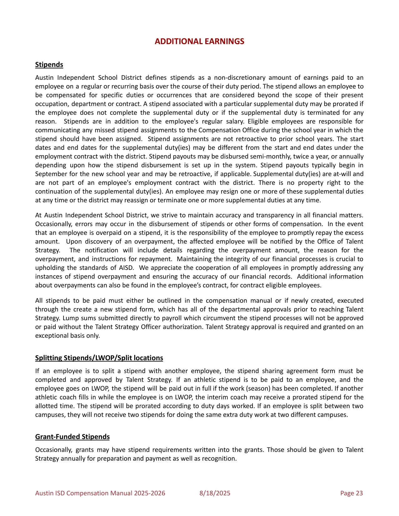 Austin ISD Professional (PRF) Pay Plan 2025-2026 - official salary schedule pay scale (PDF preview, page 27 of 75)