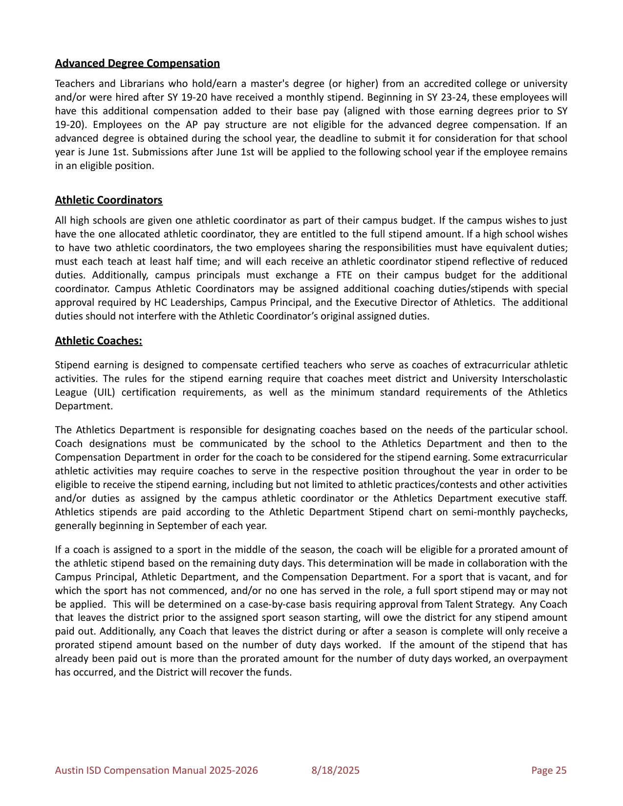Austin ISD Professional (PRF) Pay Plan 2025-2026 - official salary schedule pay scale (PDF preview, page 29 of 75)