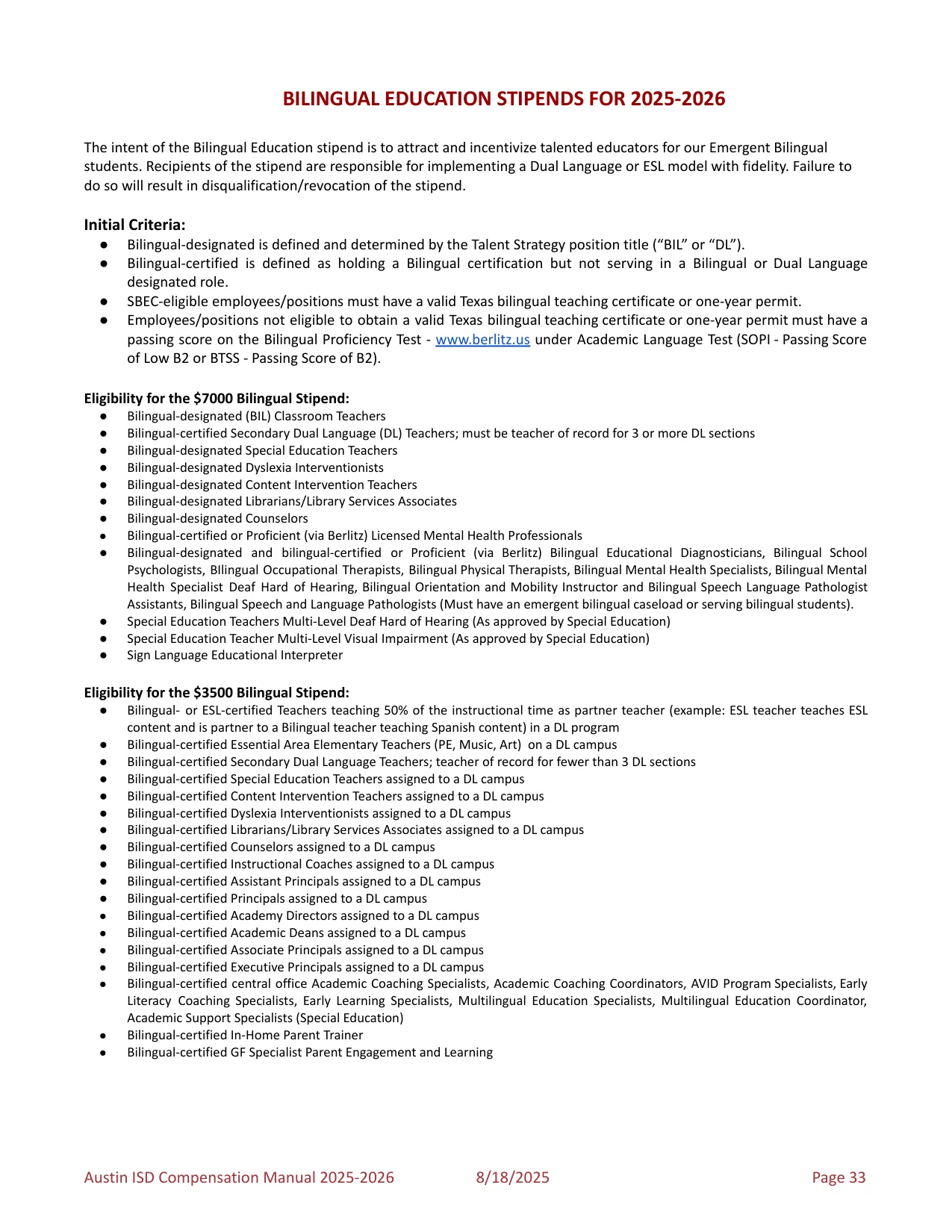 Austin ISD Professional (PRF) Pay Plan 2025-2026 - official salary schedule pay scale (PDF preview, page 37 of 75)