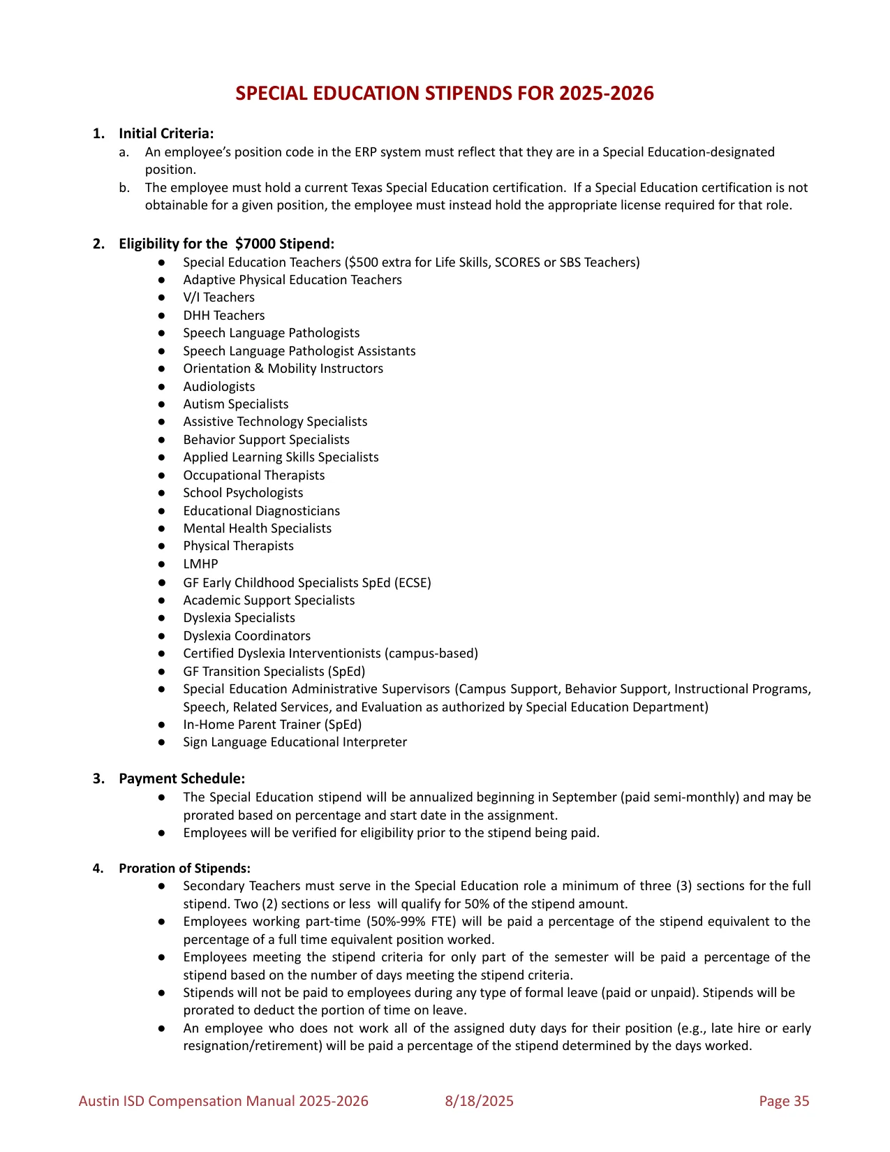 Austin ISD Professional (PRF) Pay Plan 2025-2026 - official salary schedule pay scale (PDF preview, page 39 of 75)