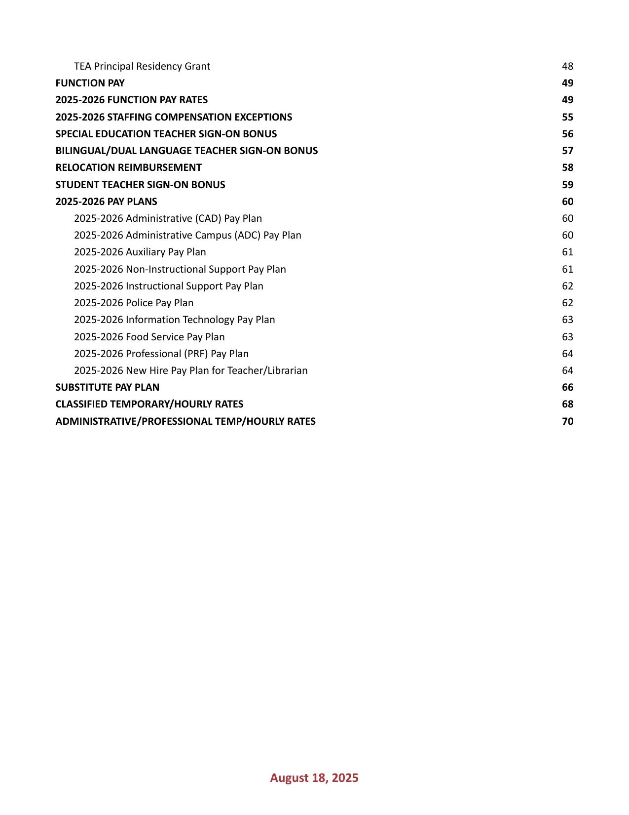 Austin ISD Professional (PRF) Pay Plan 2025-2026 - official salary schedule pay scale (PDF preview, page 4 of 75)