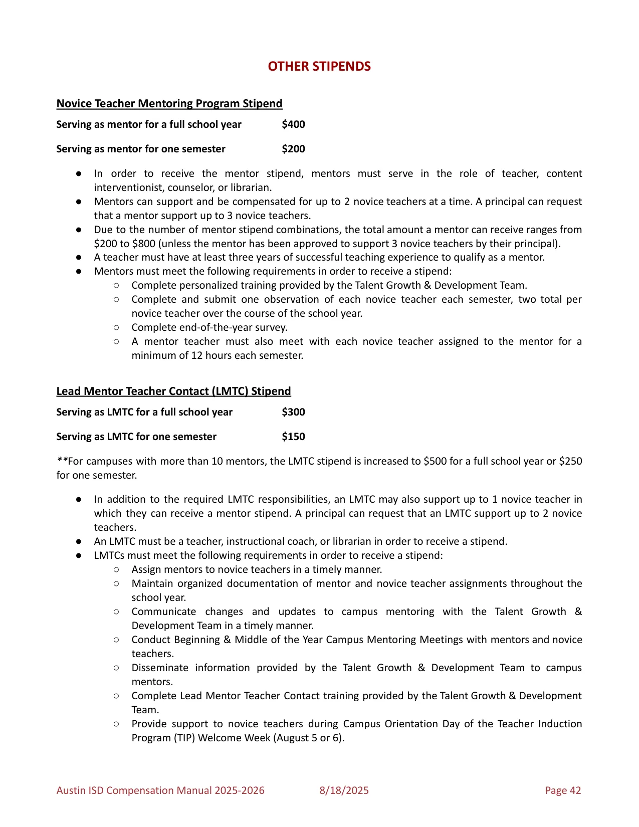 Austin ISD Professional (PRF) Pay Plan 2025-2026 - official salary schedule pay scale (PDF preview, page 46 of 75)