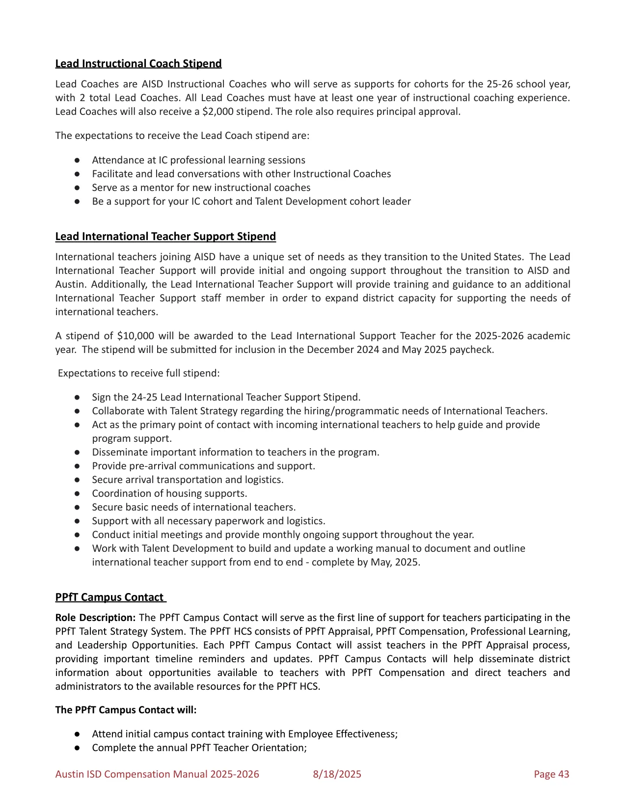 Austin ISD Professional (PRF) Pay Plan 2025-2026 - official salary schedule pay scale (PDF preview, page 47 of 75)
