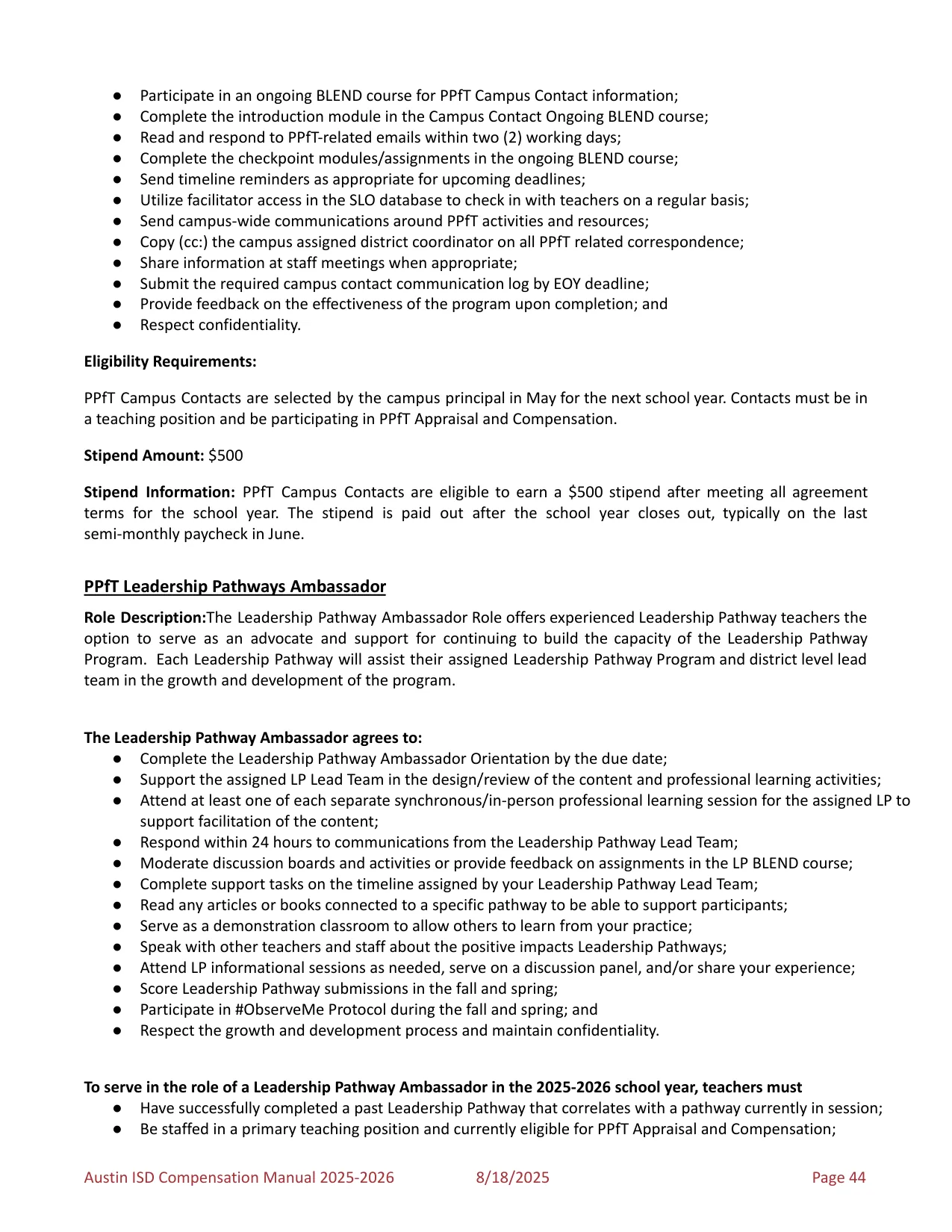 Austin ISD Professional (PRF) Pay Plan 2025-2026 - official salary schedule pay scale (PDF preview, page 48 of 75)