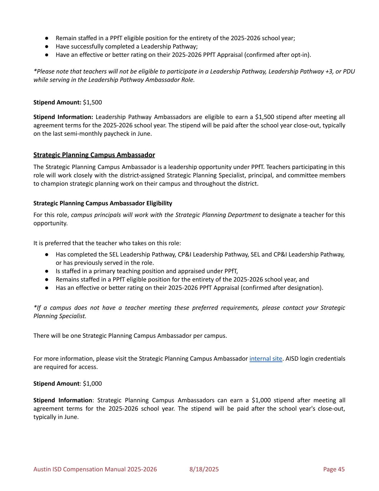 Austin ISD Professional (PRF) Pay Plan 2025-2026 - official salary schedule pay scale (PDF preview, page 49 of 75)