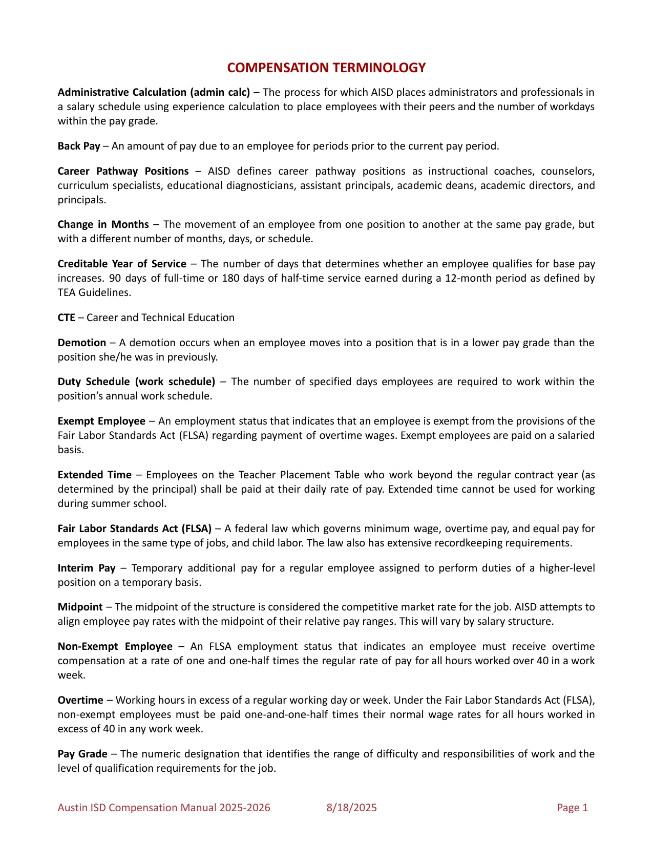 Austin ISD Professional (PRF) Pay Plan 2025-2026 - official salary schedule pay scale (PDF preview, page 5 of 75)