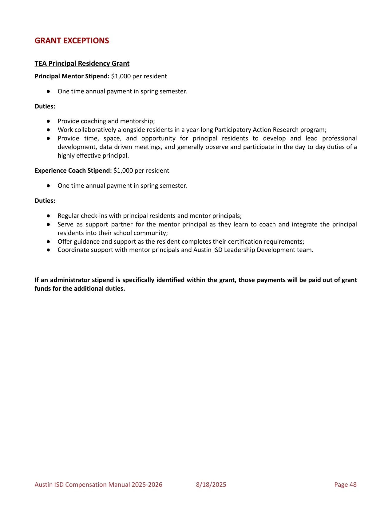 Austin ISD Professional (PRF) Pay Plan 2025-2026 - official salary schedule pay scale (PDF preview, page 52 of 75)