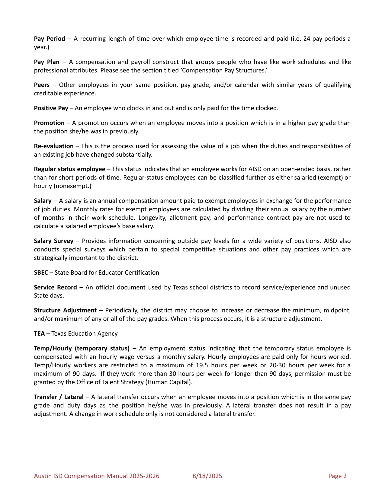 Austin ISD Professional (PRF) Pay Plan 2025-2026 - official salary schedule pay scale (PDF preview, page 6 of 75)
