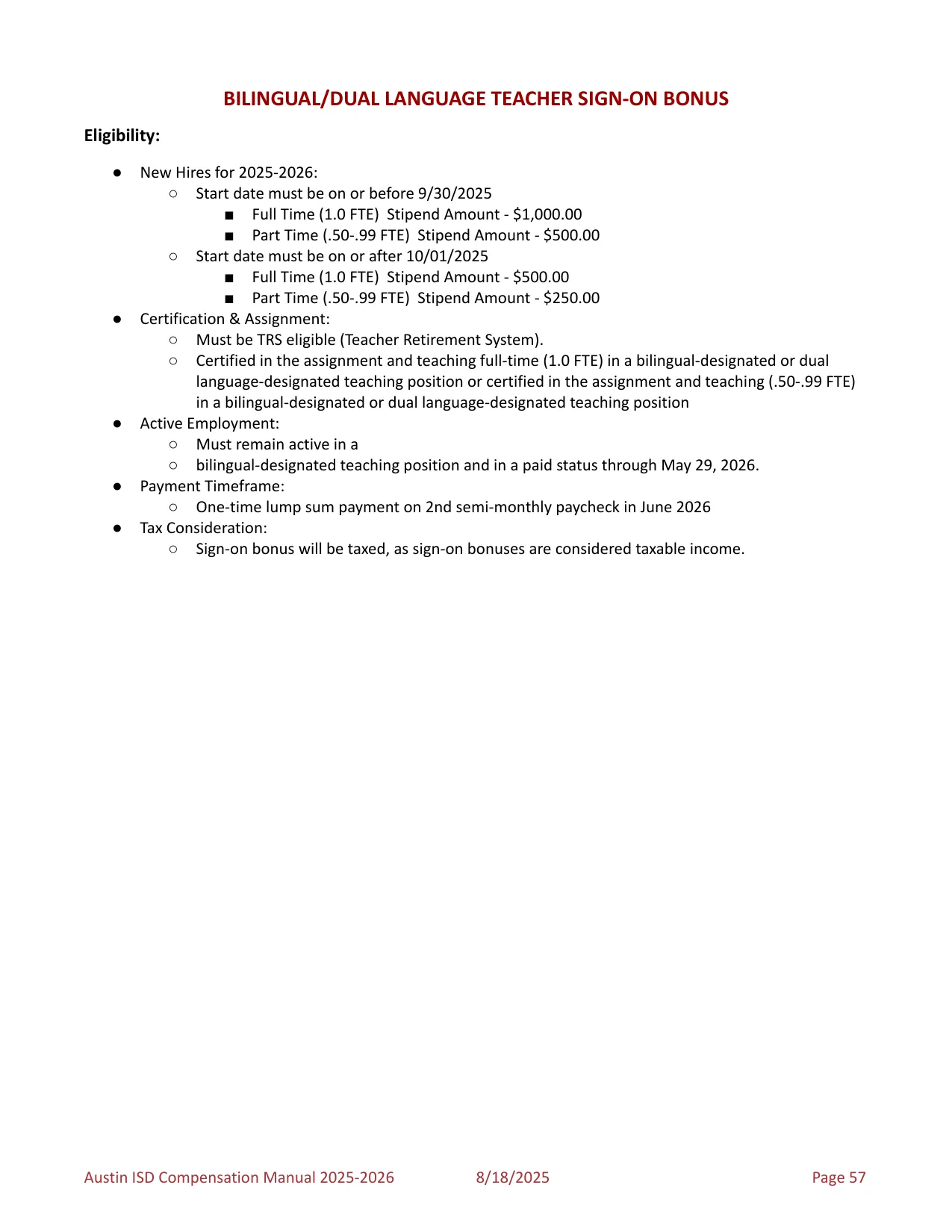 Austin ISD Professional (PRF) Pay Plan 2025-2026 - official salary schedule pay scale (PDF preview, page 61 of 75)
