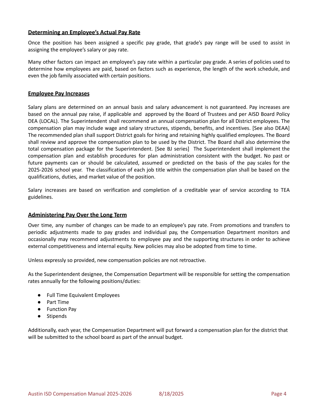 Austin ISD Professional (PRF) Pay Plan 2025-2026 - official salary schedule pay scale (PDF preview, page 8 of 75)